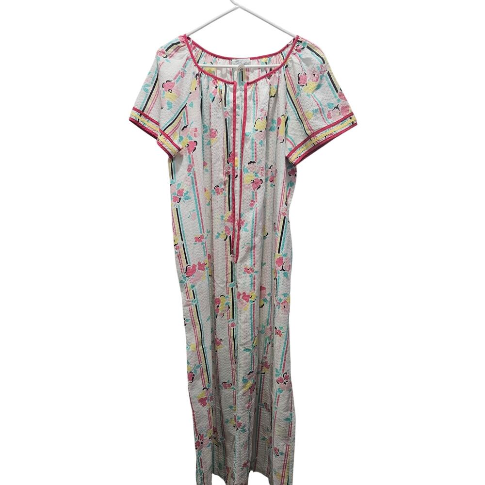 Vintage Epitome ILGWU Union Made House Dress M Floral Maxi Zip Front 54 in